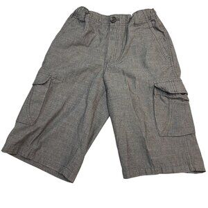 Boys Gray Cargo Shorts Size 12 With Elastic Waist & Button Closure